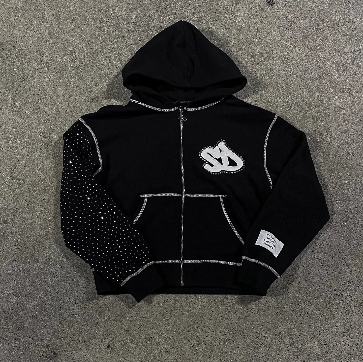 American Fashion Embroidery Personality Flash Diamond Oversize Zipper Hoodie Men Y2K Harajuku Gothic Casual Joker Sweatshirt 260311