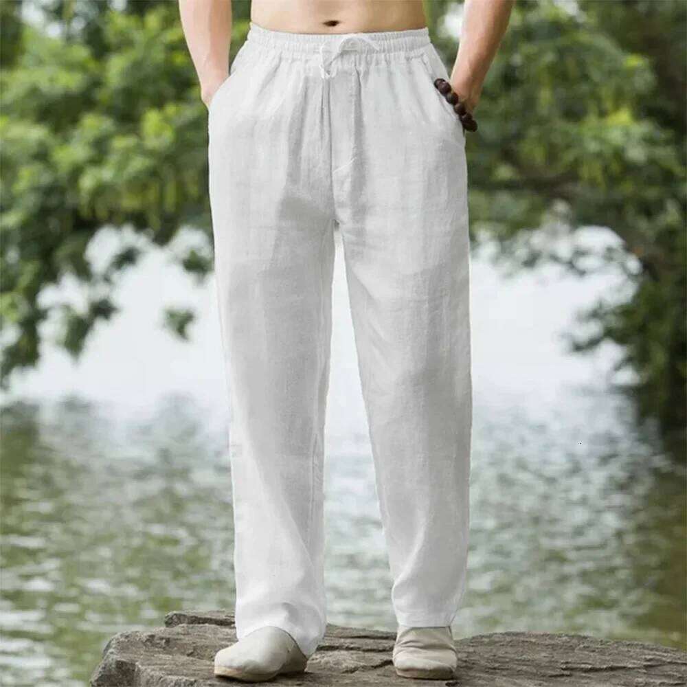 New Men's Beach Joggers Fashion Cotton Linen Sweatpants Casual Pants Hawaiian Vacation Loose Spring/Summer Long M-4XL