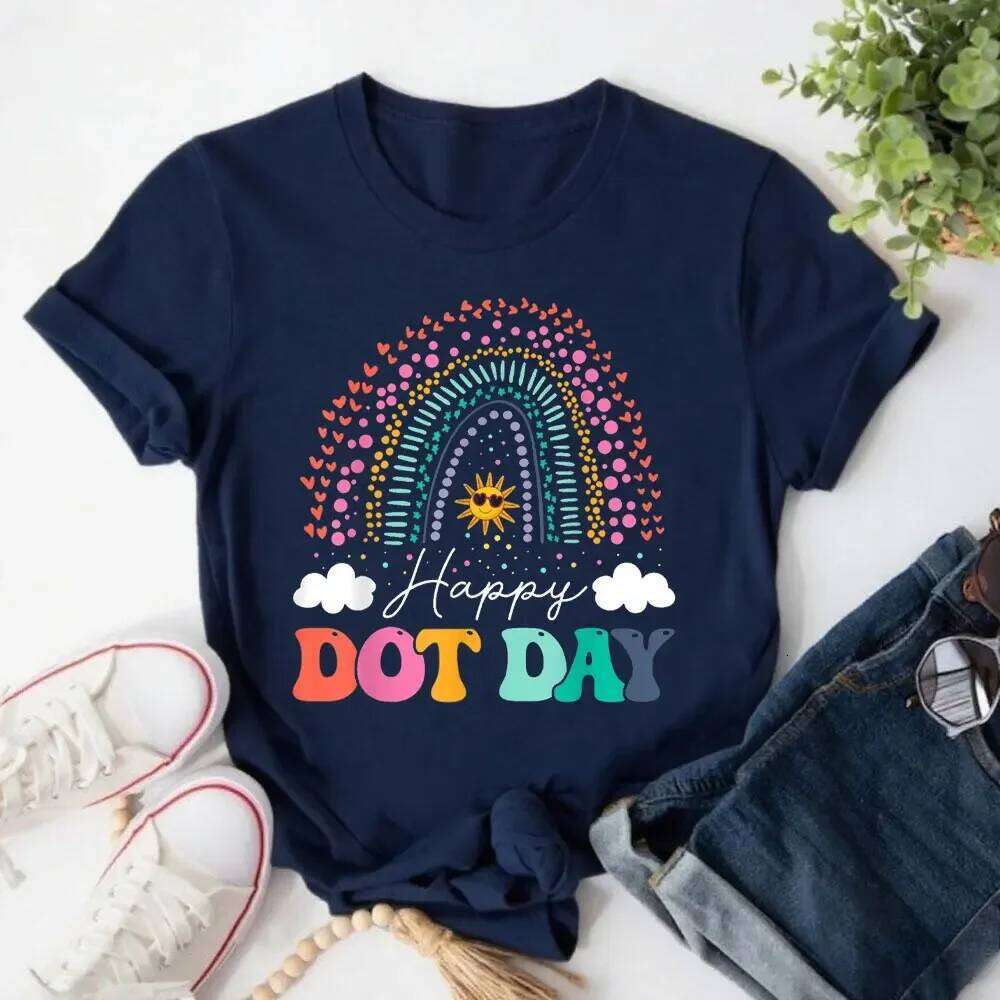 Happy Day Colorful Youth Polka Dot Gift Unisex O-neck T-Shirt Cute Rainbow Women Tees Fashion Y2k Aesthetic Clothes Z260312