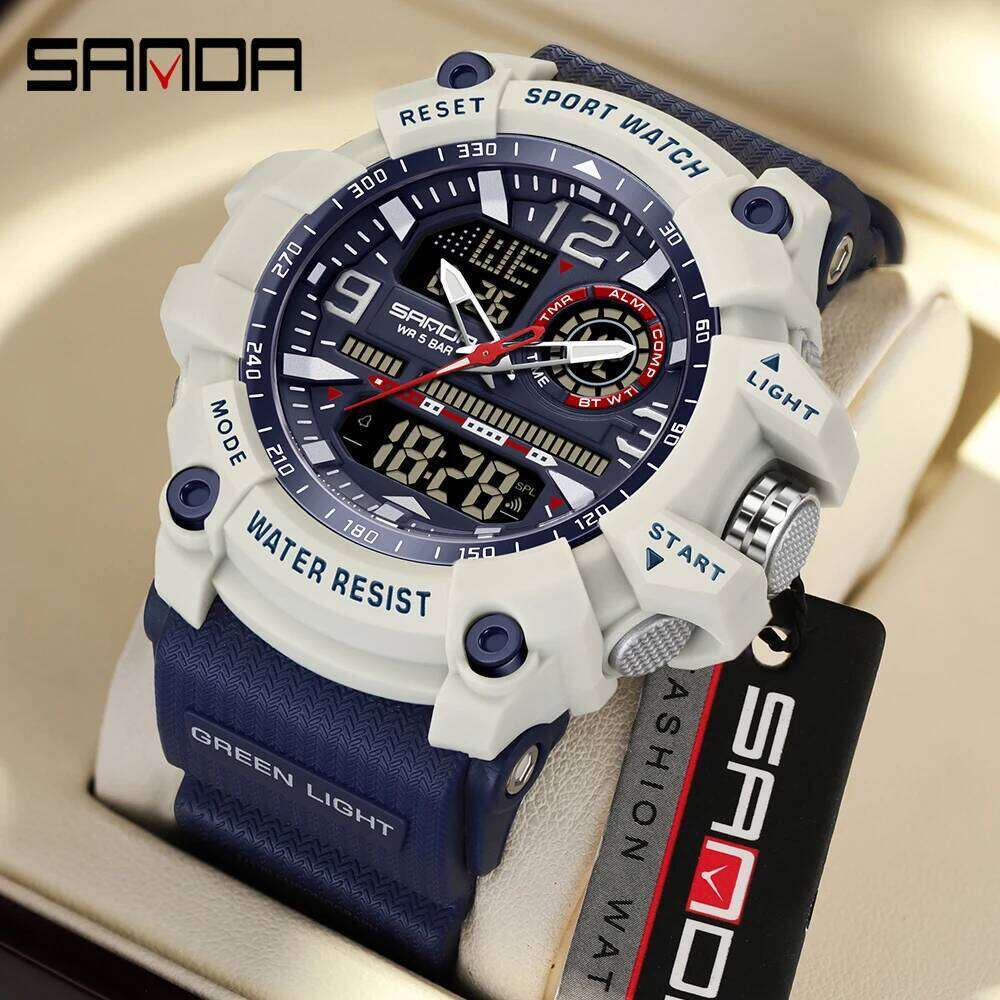 SANDA New 3367 Fashionable Electronic Sports Multifunctional Waterproof LED Dual Display Student Watch Alarm Clock