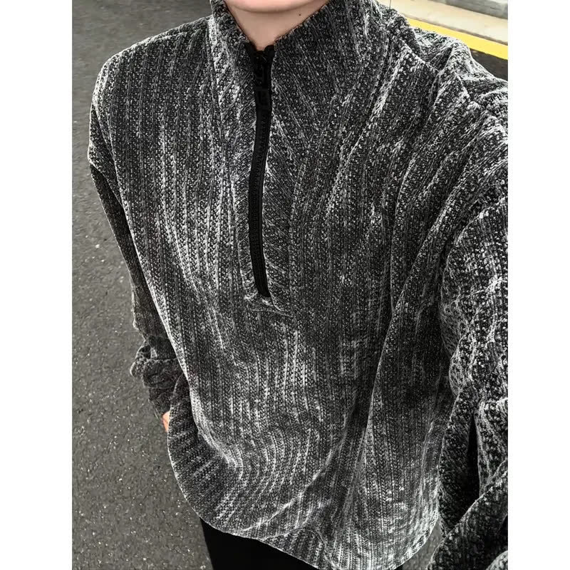 Deconstructed Design Half-zip Chenille Sweatshirt Unisex Stylish Pullover Jacket Autumn Designer Hoodie Trendy