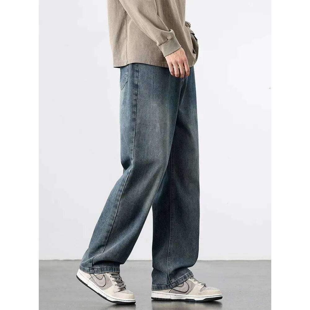 Spring Autumn American Retro Straight Jeans Men Streetwear Korean Fashion Loose Baggy Wide Leg Denim Pants Male Casual Trousers 26Y0312