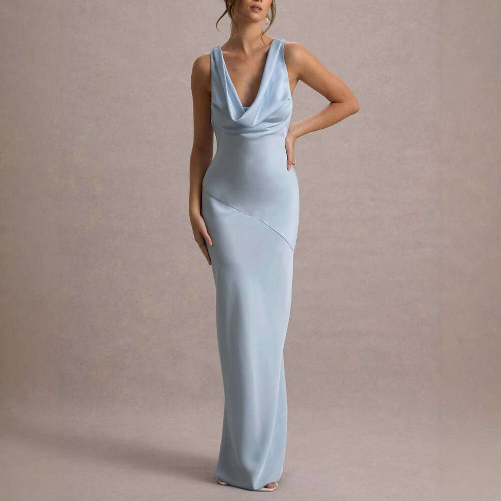 2026 European and American cross-border new style elegant high-end satin slim-fit bodycon fishtail backless sexy dress