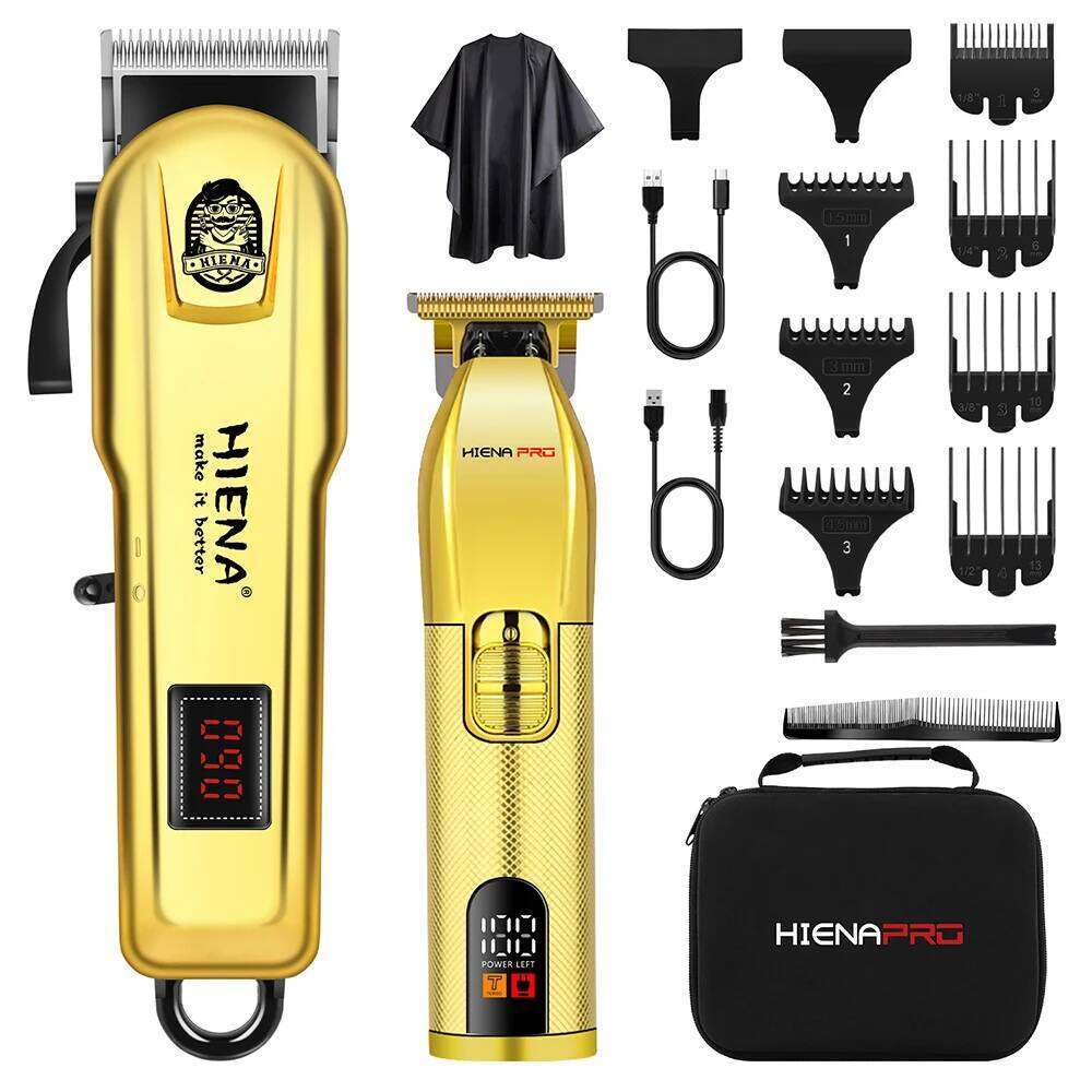 HIENA Professional Gold Hair & Trimmer Kit for Men, Cordless Barber Clippers with Digital Display, 240 Min Runtime C260312