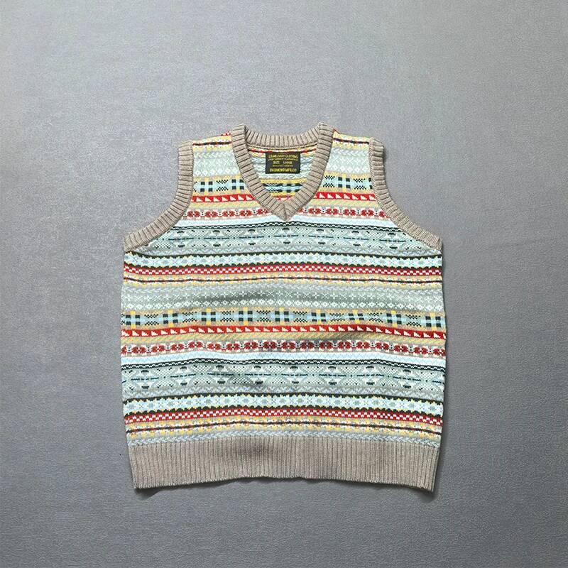 2026 Spring and Autumn American Retro Workwear British Fair Isle Sweater Vest Men's Jacquard Floral Base Wool Blended Knitwear