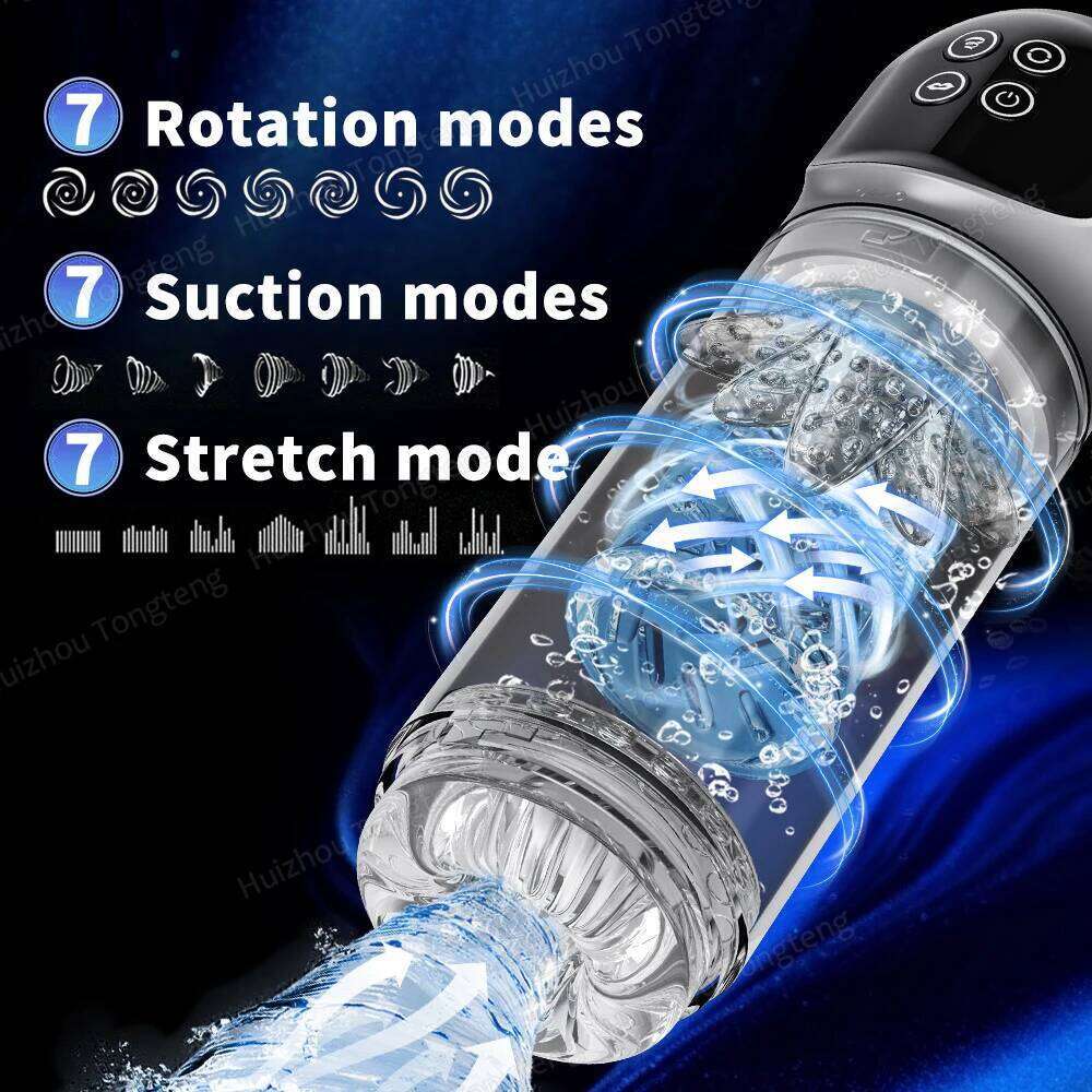New LCD Automatic Rotation Male Masturbator Sucking Licking 6s Vacuum Penis Pump Water SPA Real Pocket Pussy Sex Toys For Men 18 Z260311