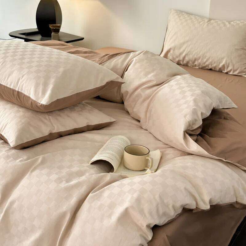 Four Piece Set of All Jacquard Light Pure Cotton Bedding Dormitory Bed Sheets Duvet Covers Hats H260312