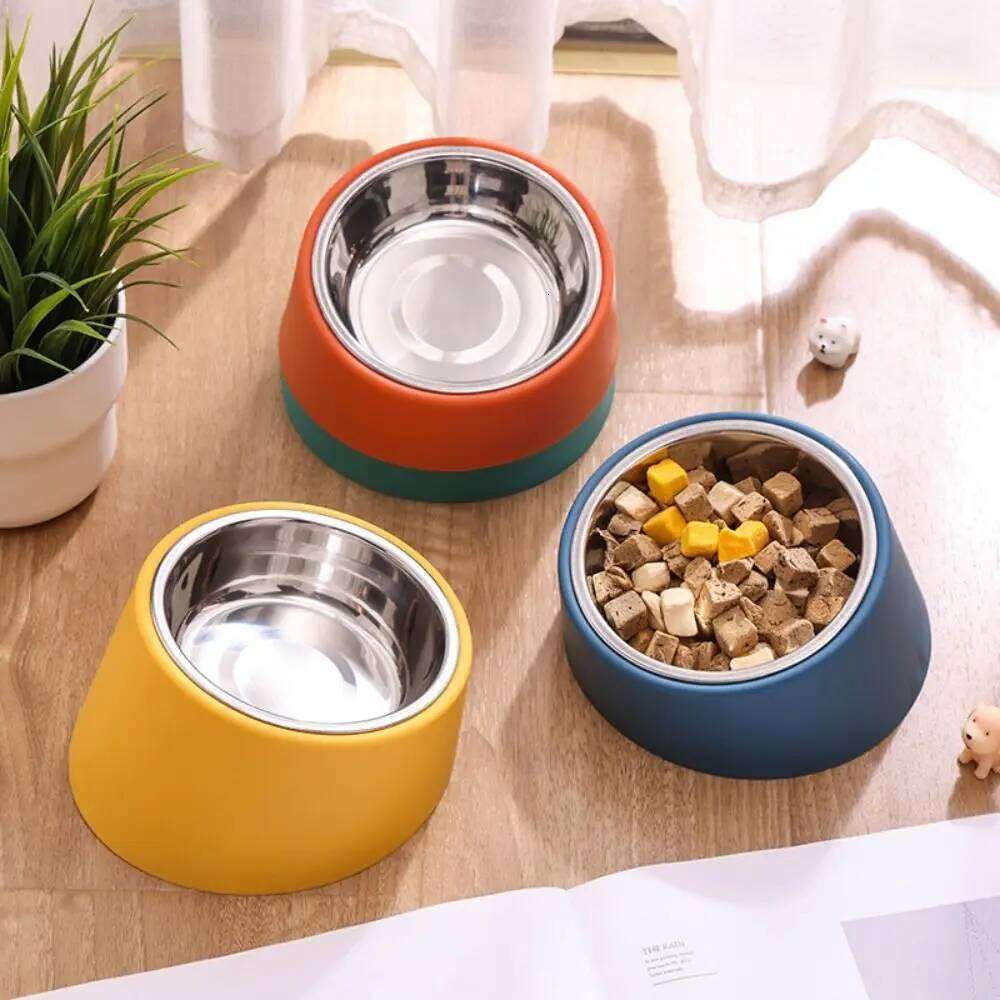 New Stainless Steel Dog Feeder Rollover Anti Overturning Neck Protection Sturdy Large Capacity Cat Bowl 26Y0312