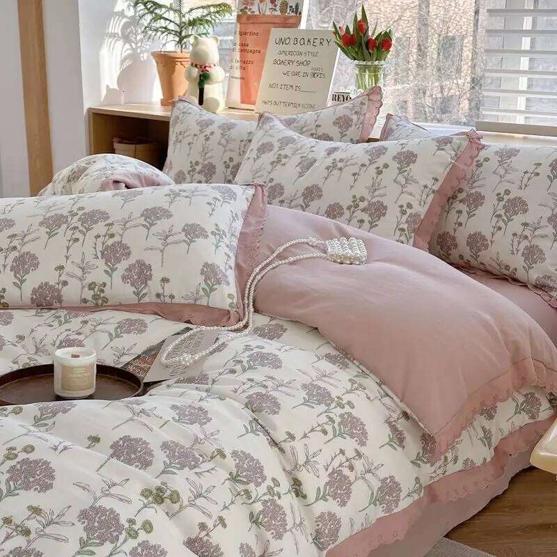1.5m/1.8m Pastoral Style Household Cotton Printed Bed Sheet 4-piece Four Seasons Universal Skin-friendly Breathable Bedding Suit H260312