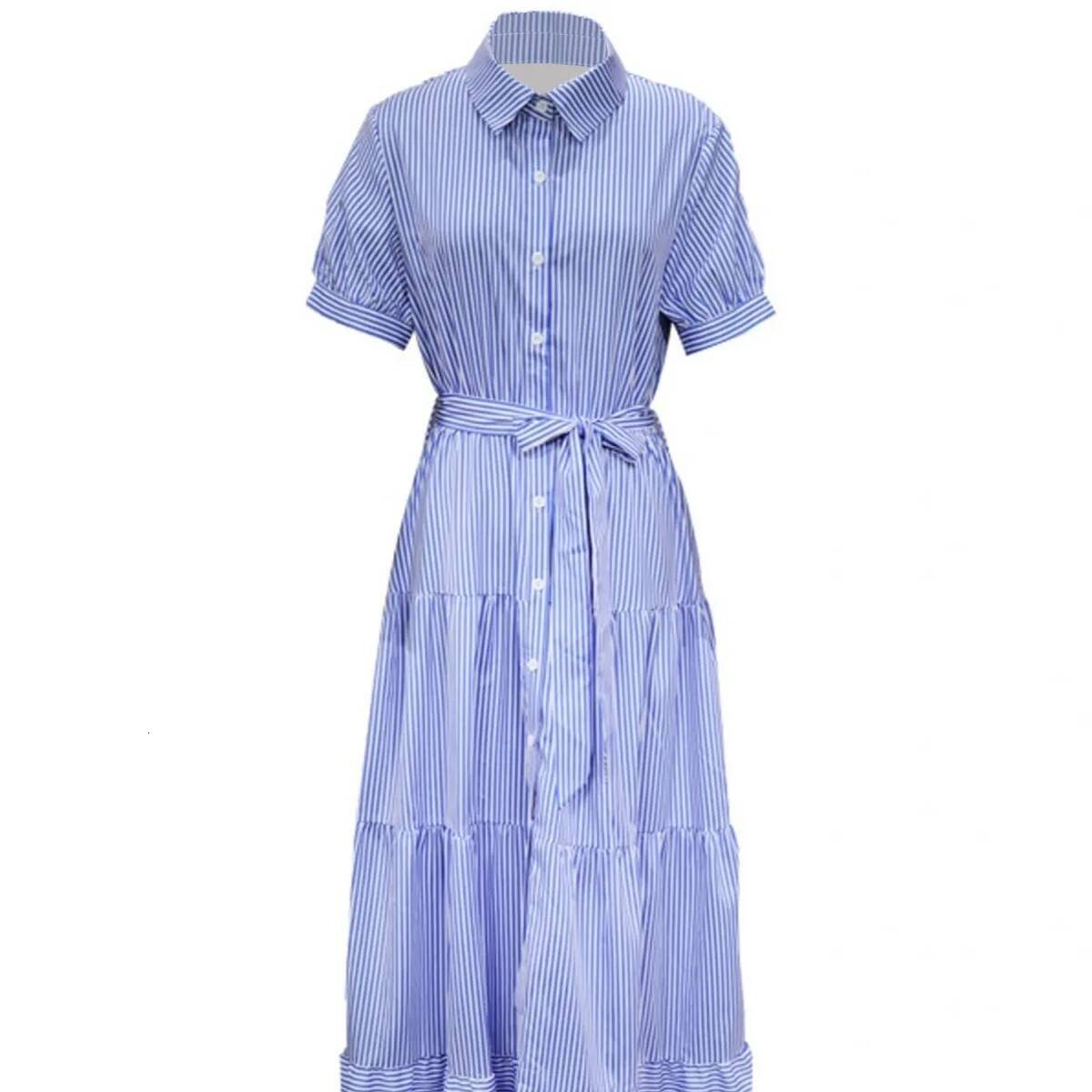 New Fashion Striped Short-sleeved Loose Medium And Long Dress