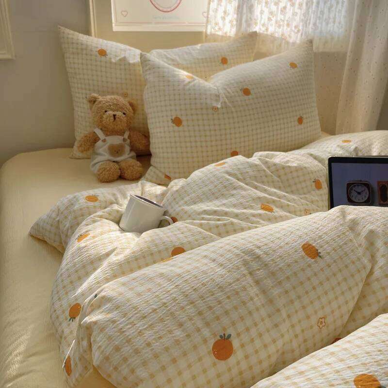 Linen Duvet All-cotton Four-piece Ins Fresh and Cute Girl Pure Cotton Bed Cover Three-piece Set H260312