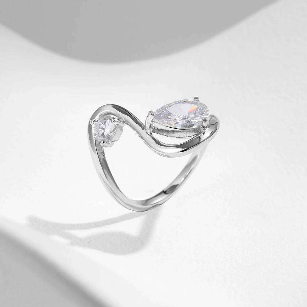 MODIAN Irregular Line Design 925 Sterling Silver High-Fashion Round & Water Drop CZ Finger Rings For Women Fine Jewelry H260312
