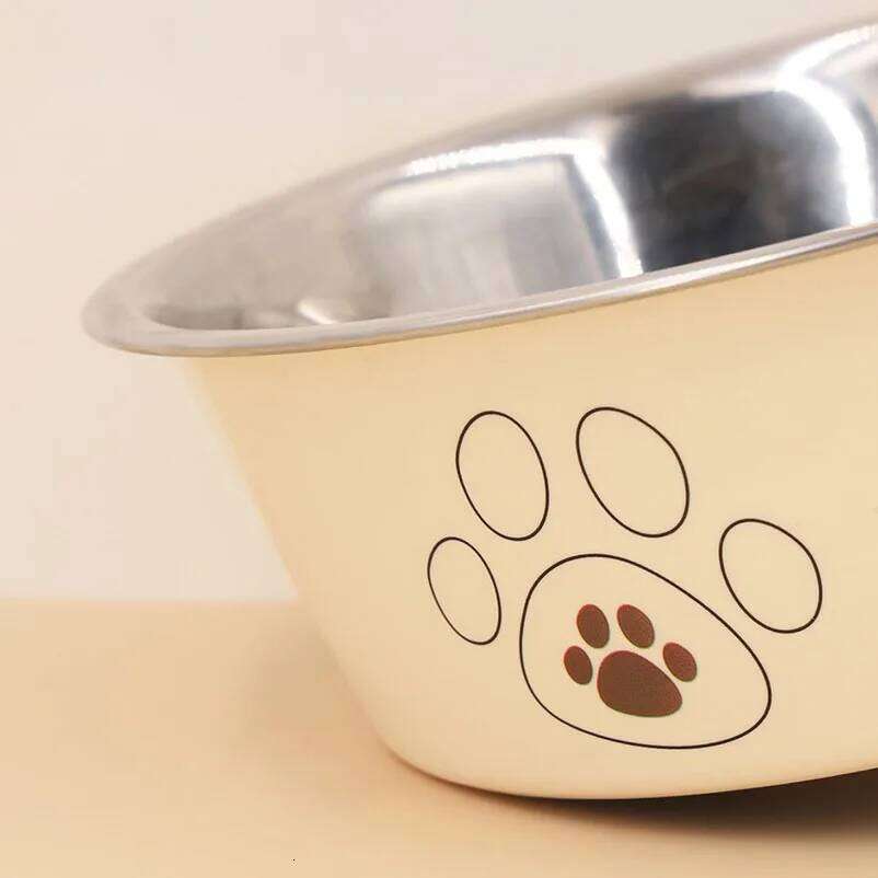Stainless steel footprint anti-tip non-slip cat dog cute cartoon pet Supplies feeding and drinking water bowl 26Y0312