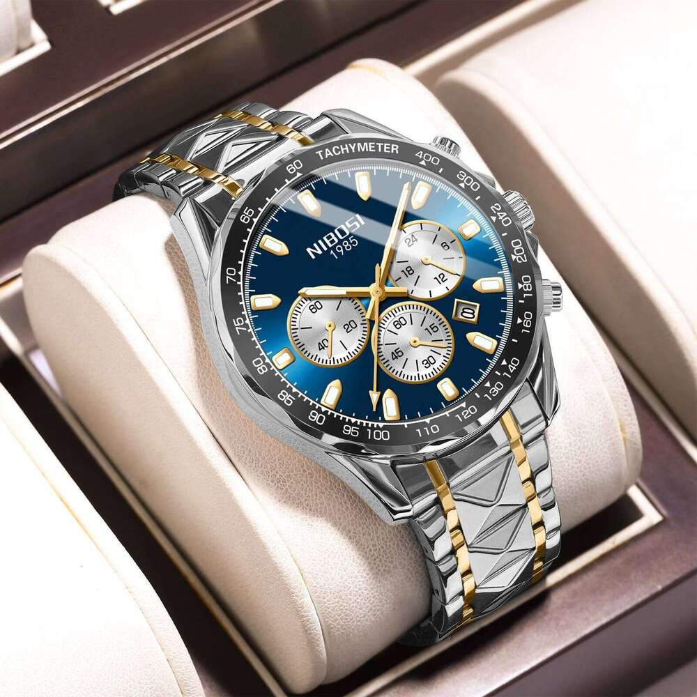 NIBOSI Luxury Man Wristwatch Chronograph Waterproof Luminous Men Watch Stainless Steel High Quality Sport Men's Quartz Watches