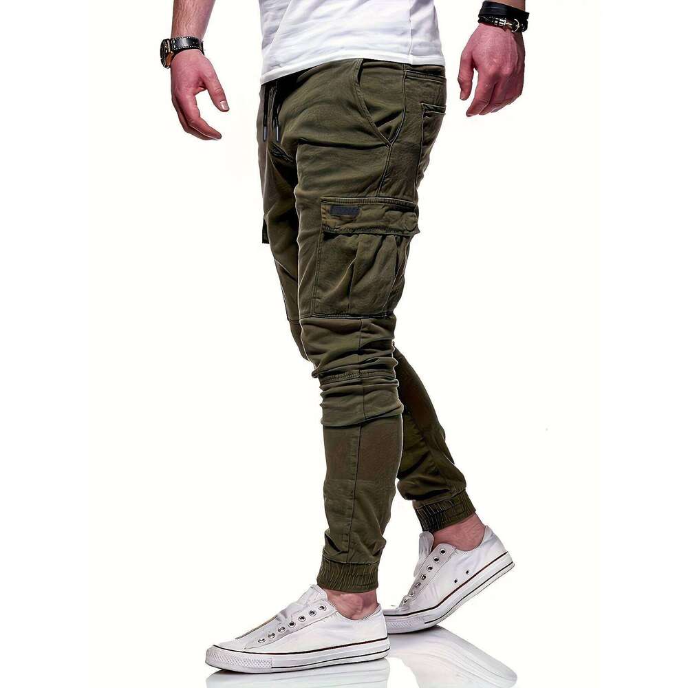 Men's drawstring loose multi pocket pants, spring and autumn outdoor, men's work pants