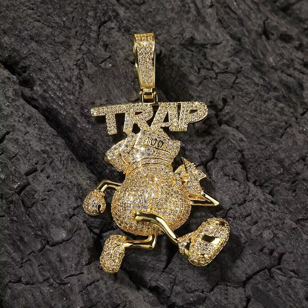 Fashion Jeweller Iced Out Miami Dollar Rich Money Bag With Trap Letter Pendant Necklace