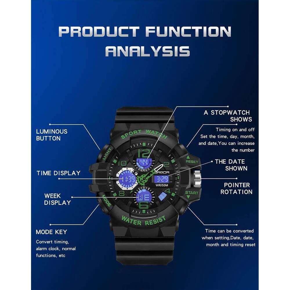 SANDA LED Digital Men G Style Military Sports Electronic Double Display Date waterproof Quartz Watch Relogio Masculino - view 6