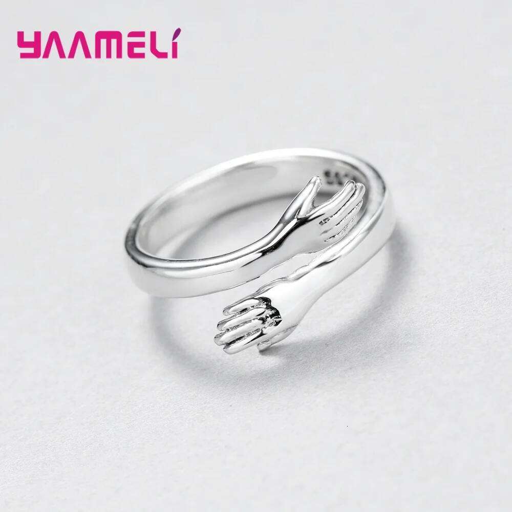 Novelty Hug Charms Open Band Adjustable Ring for Men Women 925 Sterling Silver Couple r Dating Jewelry H260312