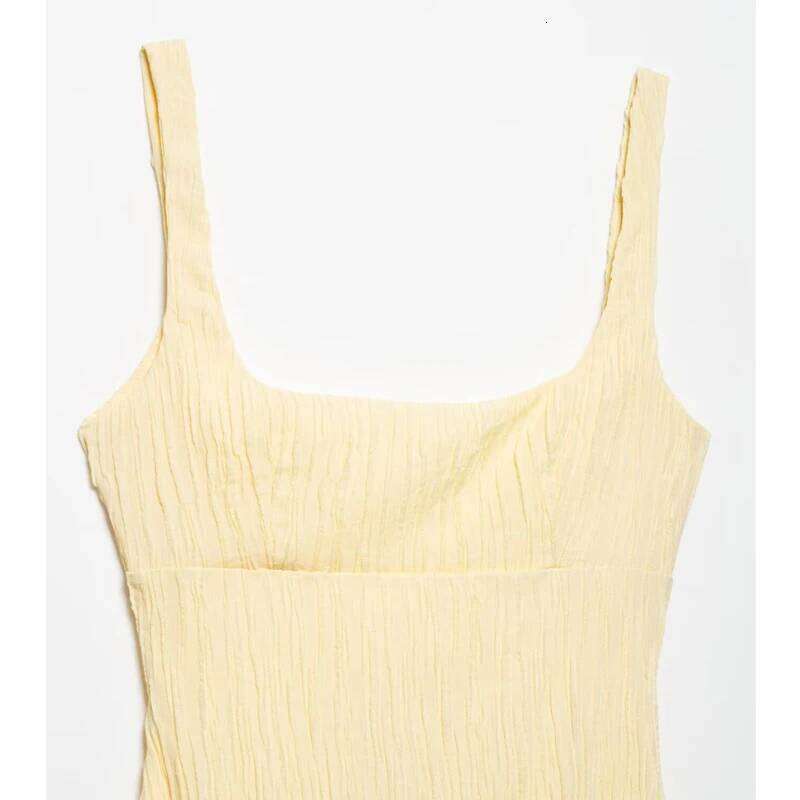 MUJER 2025 Pleated Long Woman Yellow Slip Midi Sexy Backless Dresses for Women Chic Beach Women's Summer Dress C260312