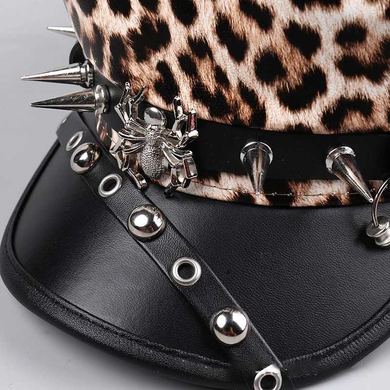 Unisex Visors New Trendy Hip-hop Punk Style Flat Top Visors Fashionable Personalized Cool Y2K Leather Rivet Leopard Print Caps H260312 - view 4