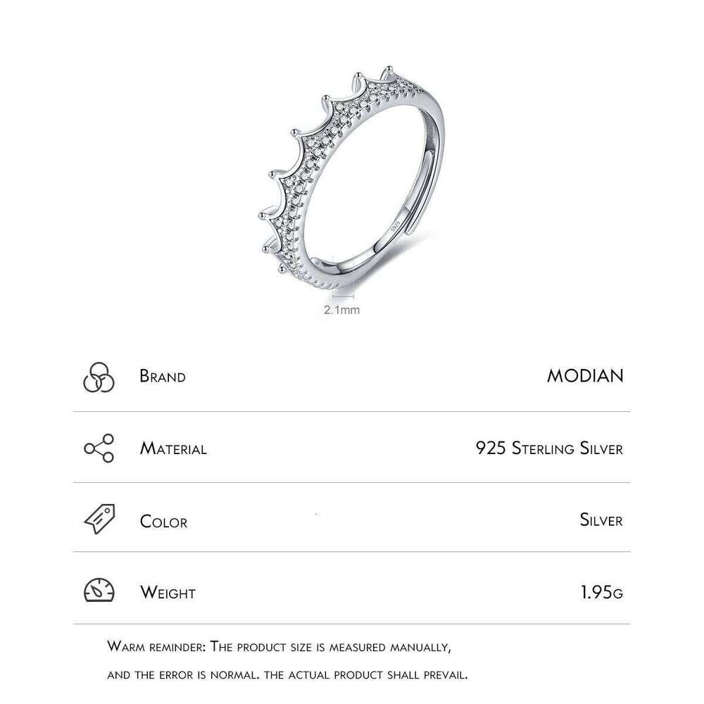 MODIAN 925 Sterling Silver Clear CZ ClassicCrown Open Size 6-9 Adjustable Finger Ring For Women Party Fine Jewelry Gifts H260312