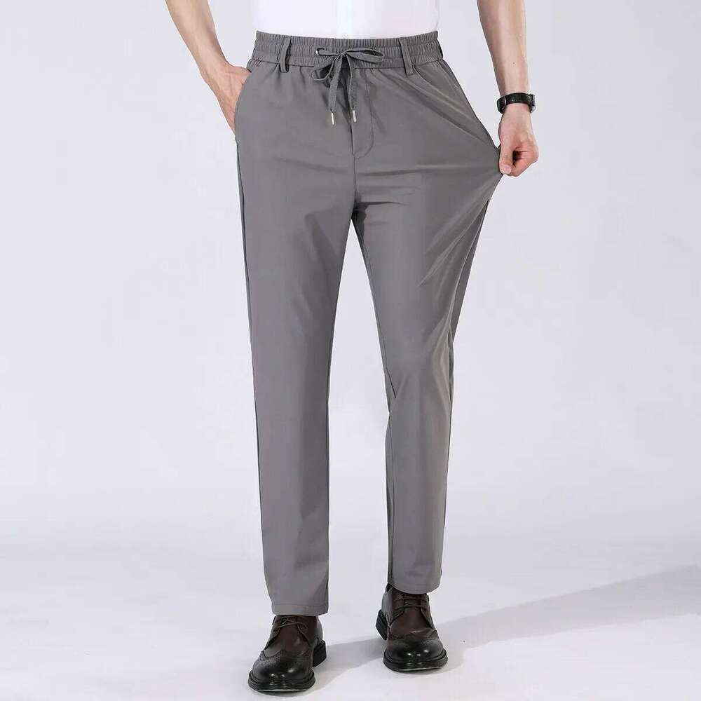 High Quality Mens Stretch Casual Elastic Waist Sweatpants Ice Silky Comfortable Pants Wrinkle Resistant Running Slacks