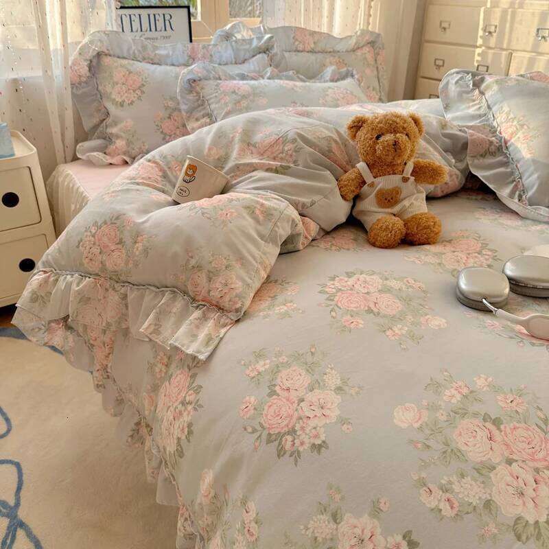 Soft Bedding Floral Style Bedclothes Ruffles Duvet Cover with Bedsheet Home Print Bed Linen Set H260312