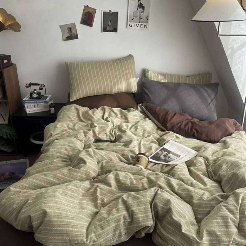 2025 new cotton-colored woven jacquard herringbone slanted bed sheet four-piece set - Maillard series washable fabric H260312