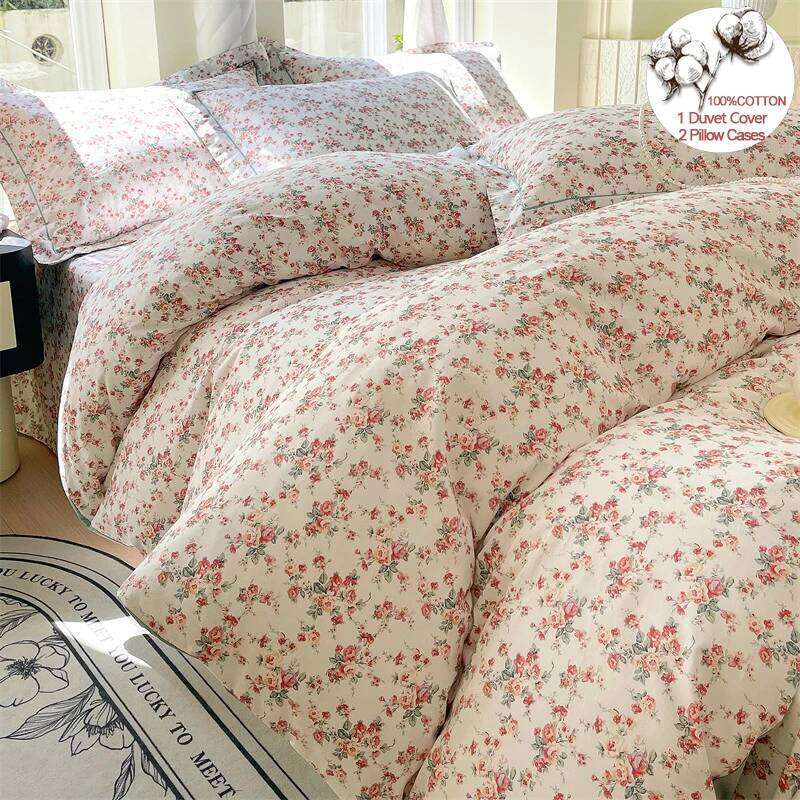 Premium 100% Cotton Bedding 3 Piece Set 1 Duvet Cover 2 Pillowcase Breathable Hypoallergenic Single/Double Bed H260312