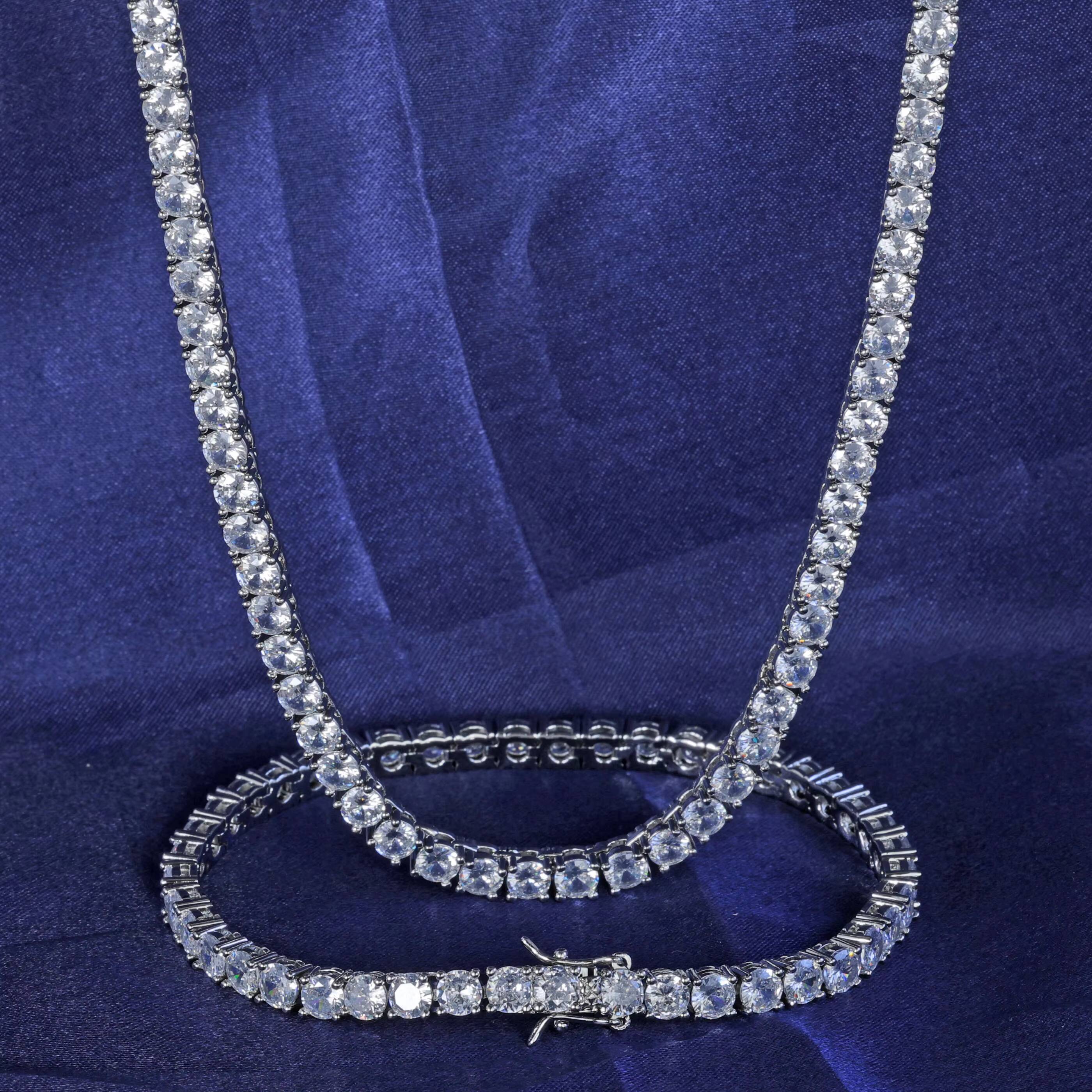 NUOYA High Quality Hiphop Jewelry 2mm 3mm 4mm 5mm VVS Moissanite Diamond Silver Plated Brass Tennis Chain Necklace for Men Women