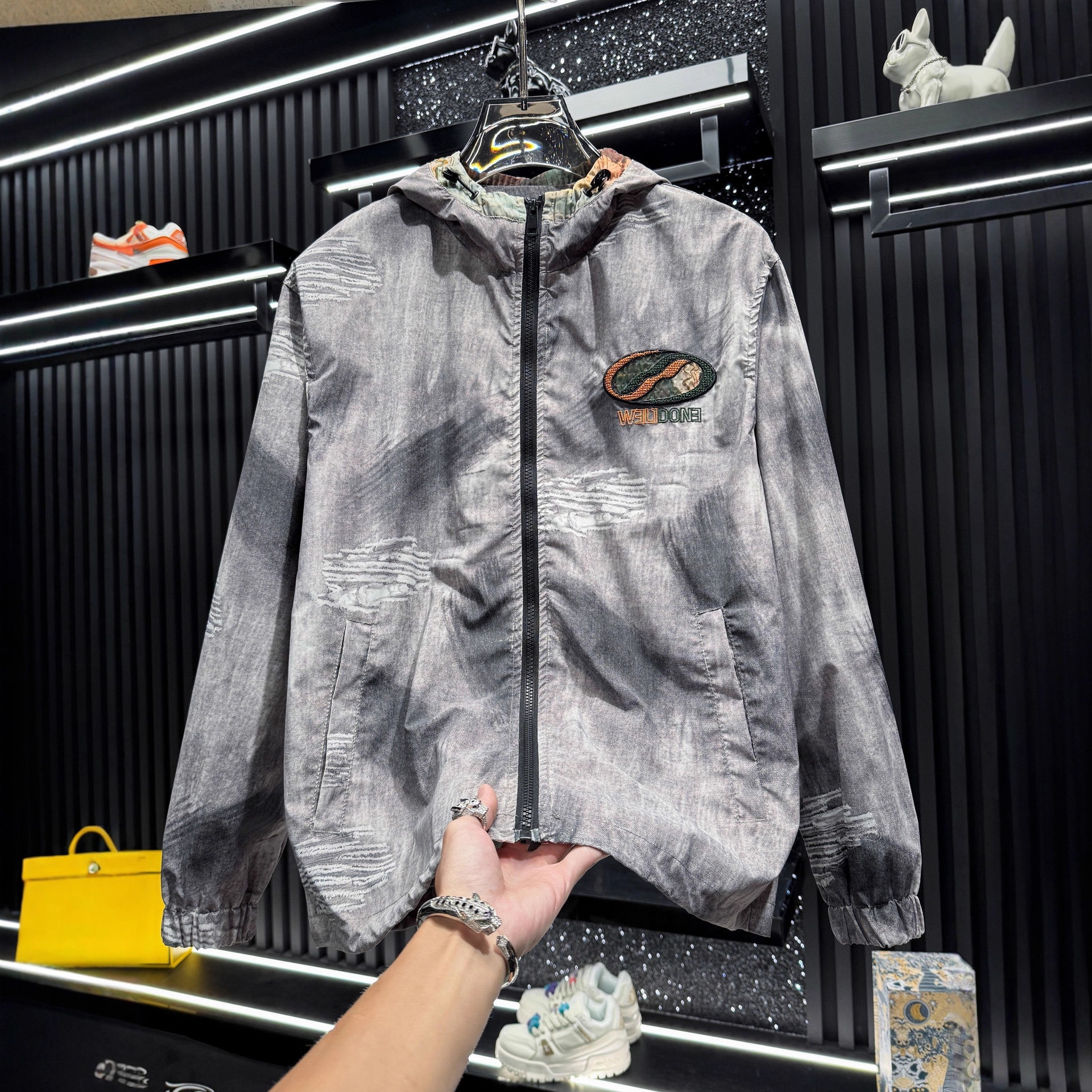 Luma hop European high-end embroidered tie-dye hooded for men, 2025 new spring and autumn trendy brand thin men's casual jacket