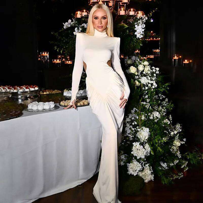 TARUXY Sexy Backless For Women Turtleneck Evening Party Ruched Elegant Solid Long Sleeve Streetwear Maxi Dress C260312