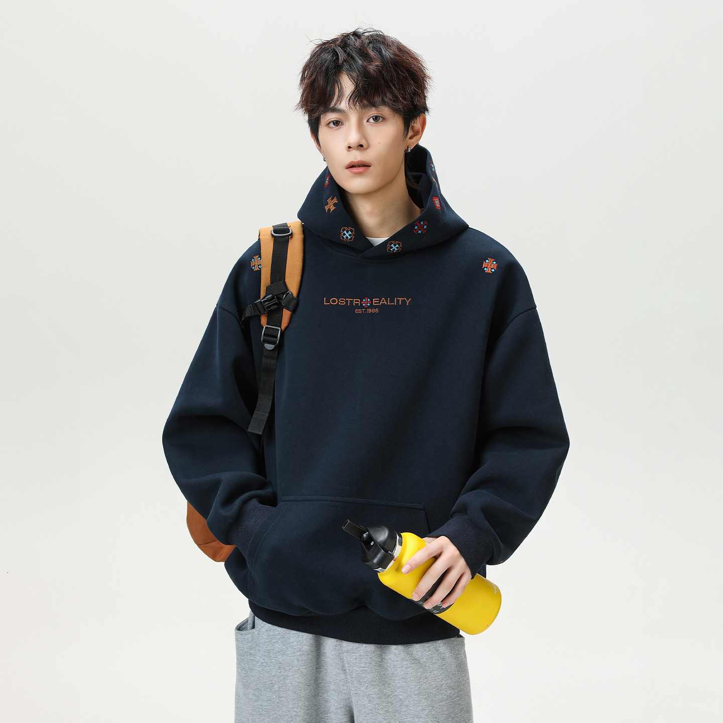 Ethnic Style Textured Embroidered Heavyweight Hooded Sweatshirt For Men Autumn Designer Hoodie High Street Silhouette Sports Hoodie Jacket