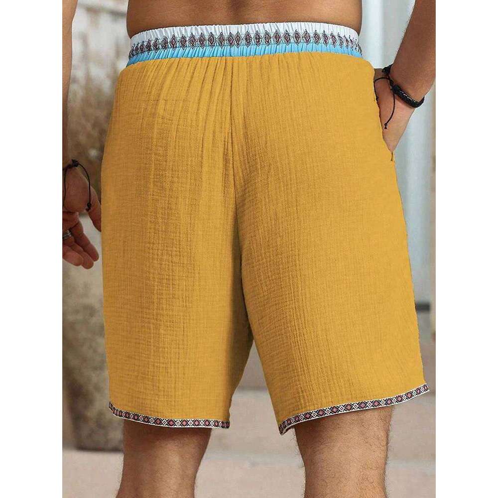 Vintage Patchwork Ethnic Printed Men 2026 Spring Summer Seaside Beach Casual Breathable Leisure Mens Loose Shorts