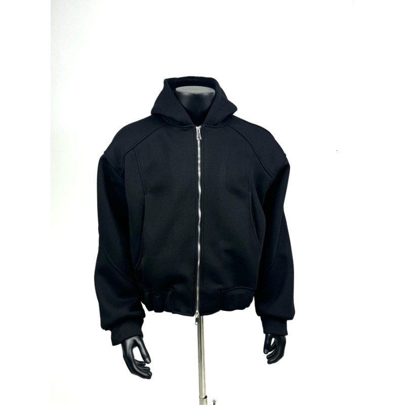 High Street Heavyweight Short Hooded Sweatshirt Men's Trendy Brand New Split Line Silhouette Designer Hoodie Zipper Jacket Top Winter