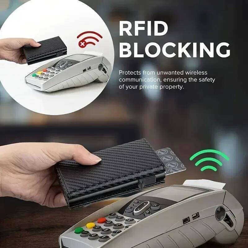 Men's with Zipper Coin Purse Automatic Pop-up Metal Credit Holder Minimalist RFID Blocking Business Card Wallet Idea