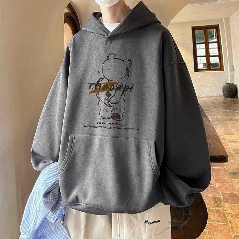 Straight-cut Regular Pullover Printed Suede Washed Distressed Short-sleeve T-shirt For Men Designer Hoodie Summer Style Trendy Brand Versatile