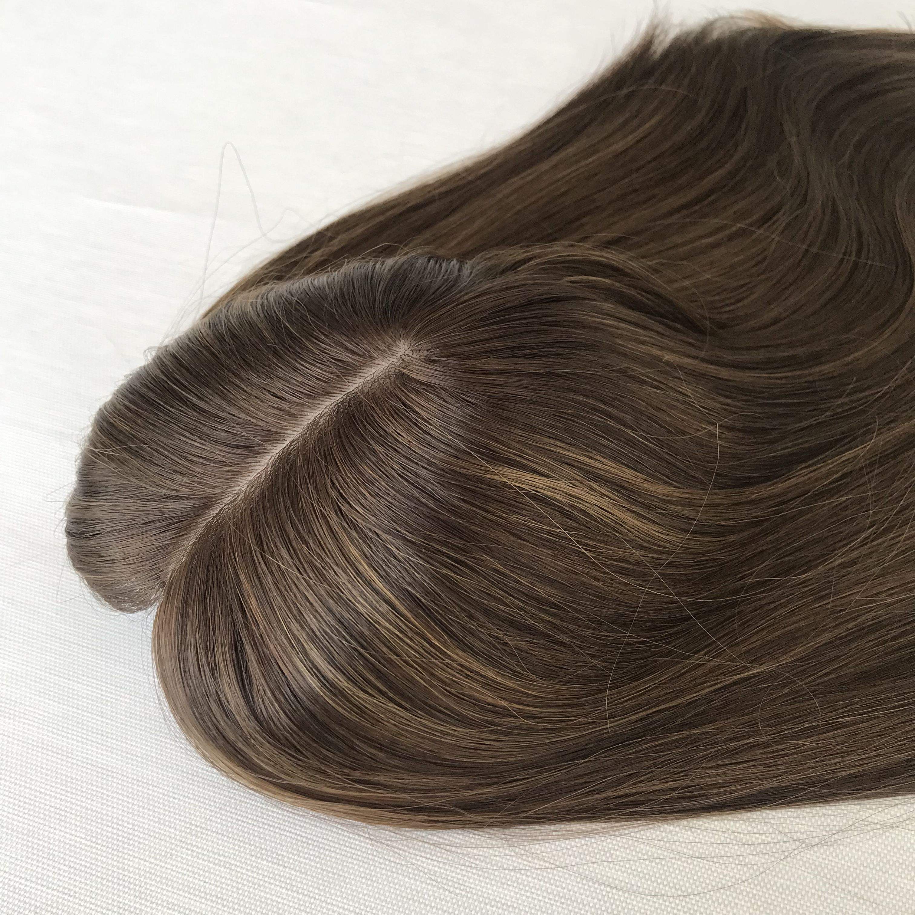 Jewish Topper Full Virgin European Hair 8x8'' Silk Base Natural Scalp balayage dark Brown Same Length Sheitels Silk Top Kosher Wig custom