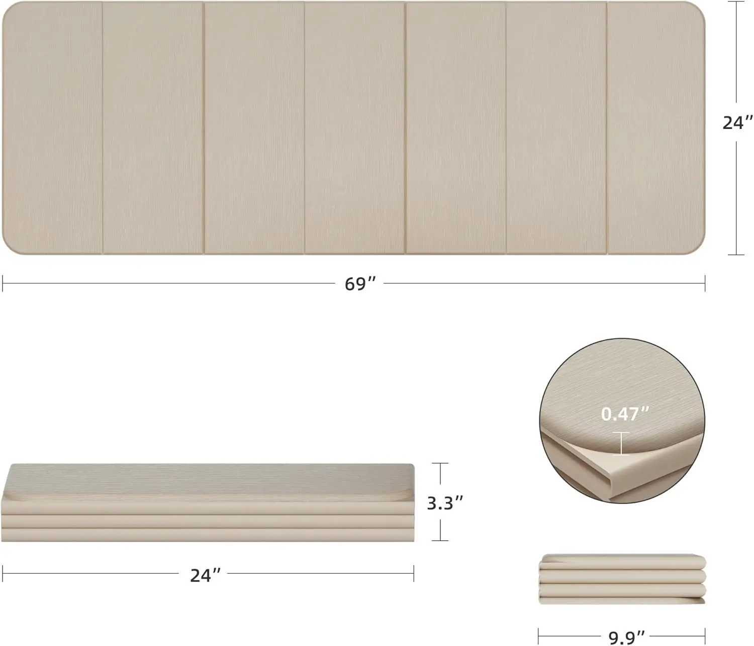 Extra Thick Yoga Mat 69x24 Inch Non-Slip Exercise Mat for Home Gym Foldable for Travel Camping M260312