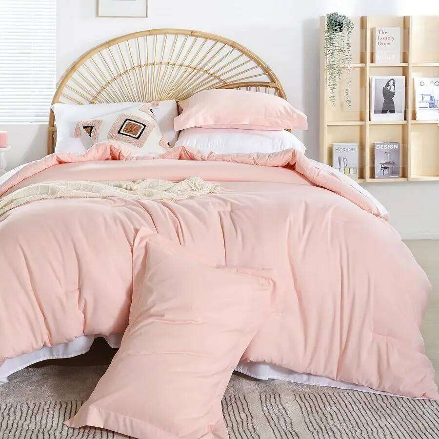 Pink Sets Full Size Comforter with Sheets 7 Piece Soft Microfiber Comforters Set for Women Blush Lightweight Alter H260312