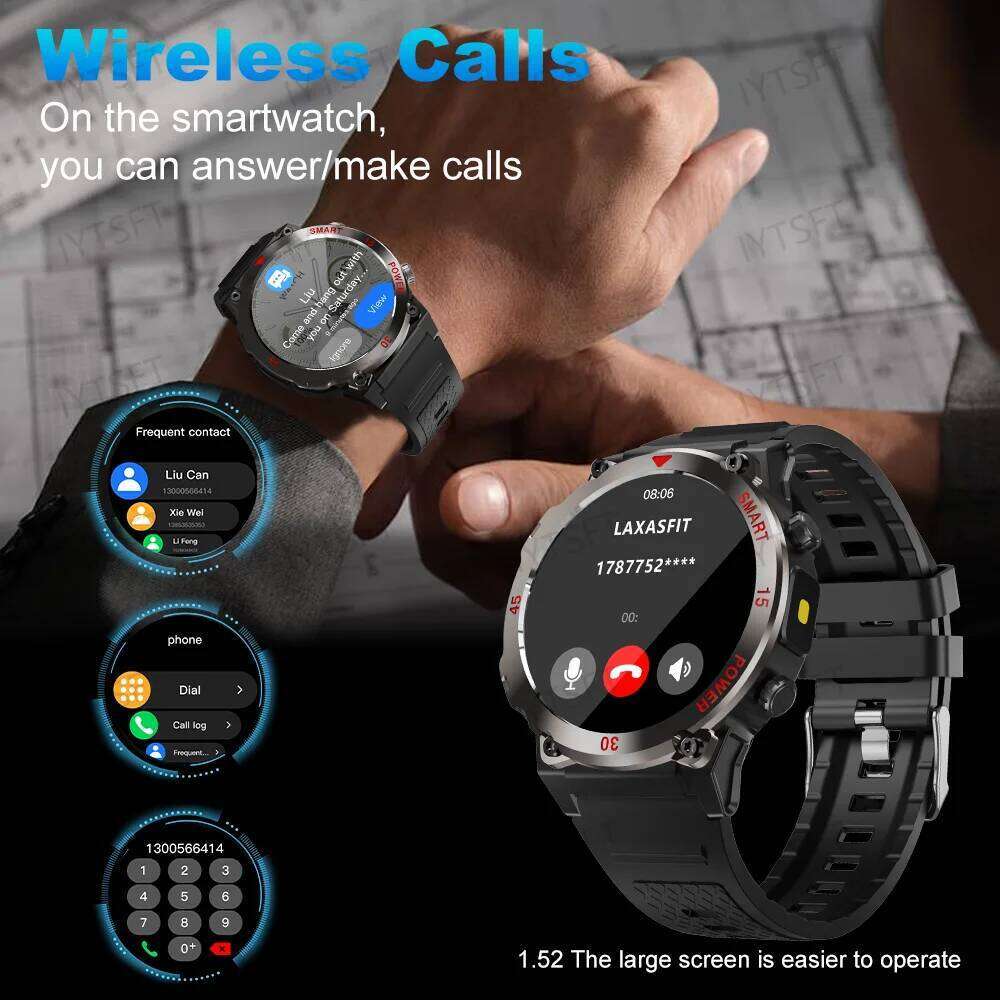 New Smart Watch 1.52 Inch HD Screen Sport LED Flashlight Heart Rate Fitness Tracker Bluetooth Call Smartwatch Men
