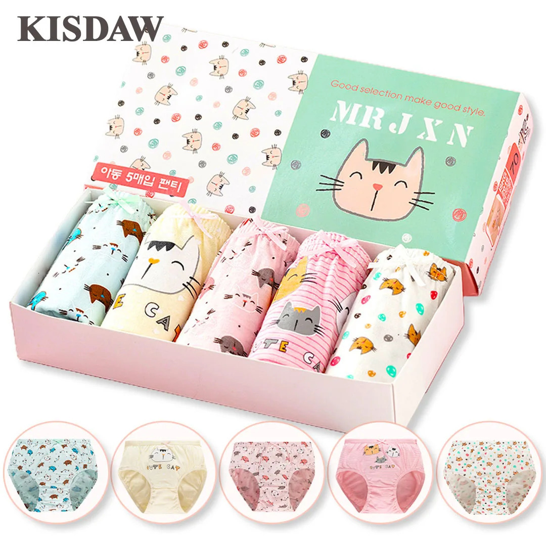 5PcsSet Children Underwear For Girls Cotton Soft Baby Girl Briefs Cute Cartoon Kids Triangle Underpants Exquisite Box Packaging 260311