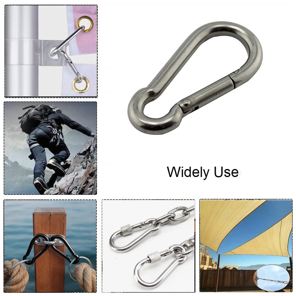 Carabiner Hook Marine Stainless Steel 50mm 60mm 70mm 80mm Length Large Heavy Duty Stainles 260228