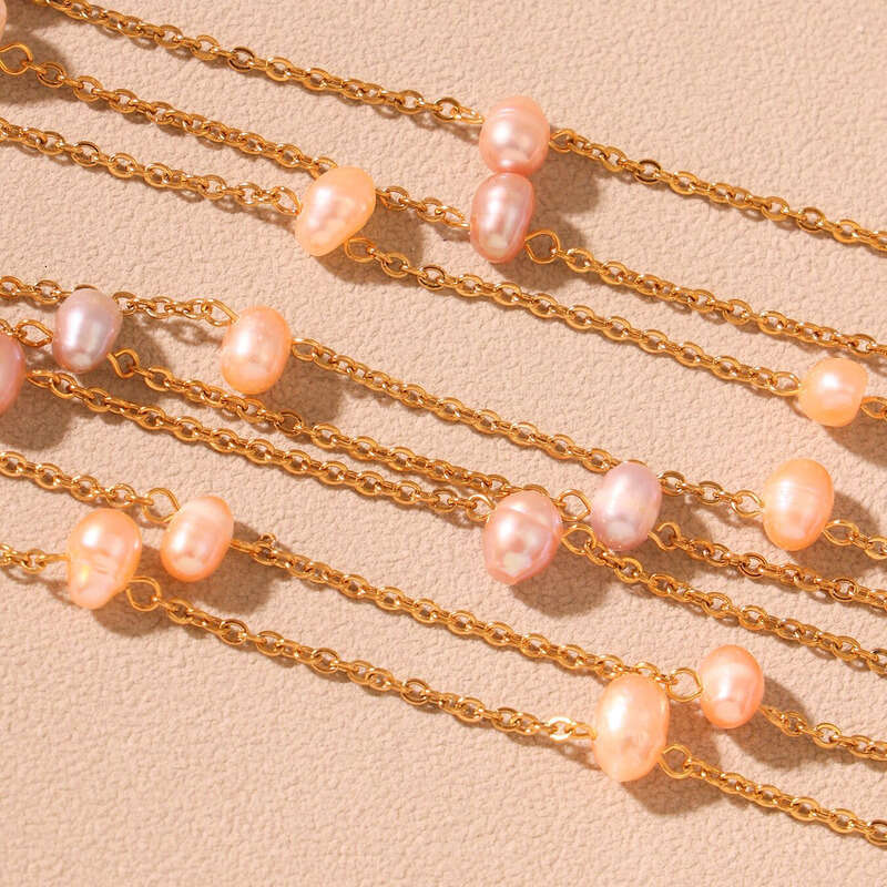 Women's Vintage Necklace: Elegant Natural Freshwater Pearl Necklace For Women Titanium Steel Gold Non-fading O-chain Clavicle Chain Minimalist Da