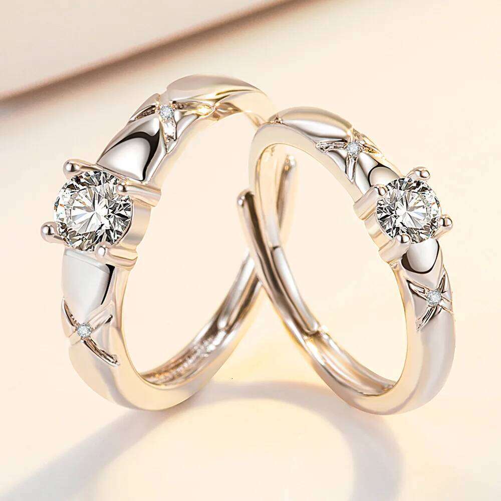 NEW 925 Sterling Silver Moissanite Diamond Couple Rings for Lovers Matching Wedding Jewelry Set W260311
