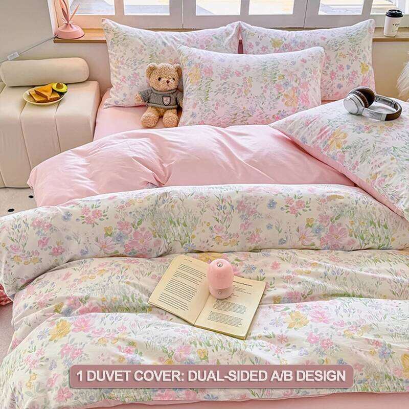 100% Cotton Printed Duvet Cover Set with Pillowcases - Floral Style Bedding Set, Breathable & Hypoallergenic, Machine Washable H260312
