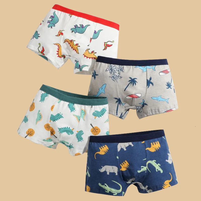 4pcsLot Boys Boxer Briefs Kids Cotton Underwear Baby Boy Underpants Teenager Cartoon Print Soft Children Panties 215Y 260311