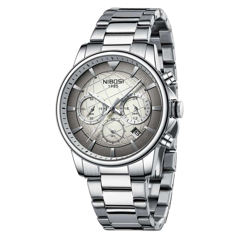 NIBOSI Mens Military Chronograph with Calendar Waterproof Stainless Steel Men's Wrist Watches Analog Quartz Watch
