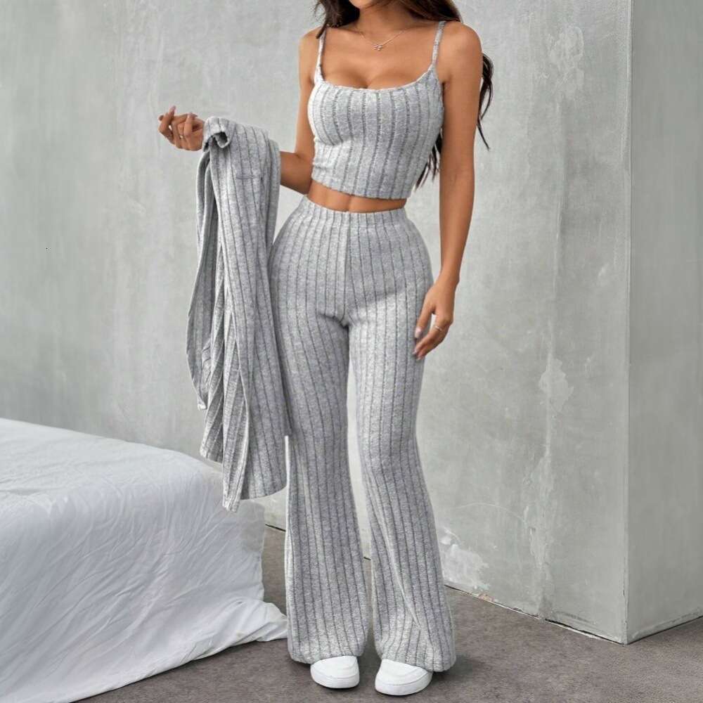 2026 New Autumn And Winter Women's Lazy Fashion Suit Fashion Leisure Home Knitting Casual Three-Piece Set
