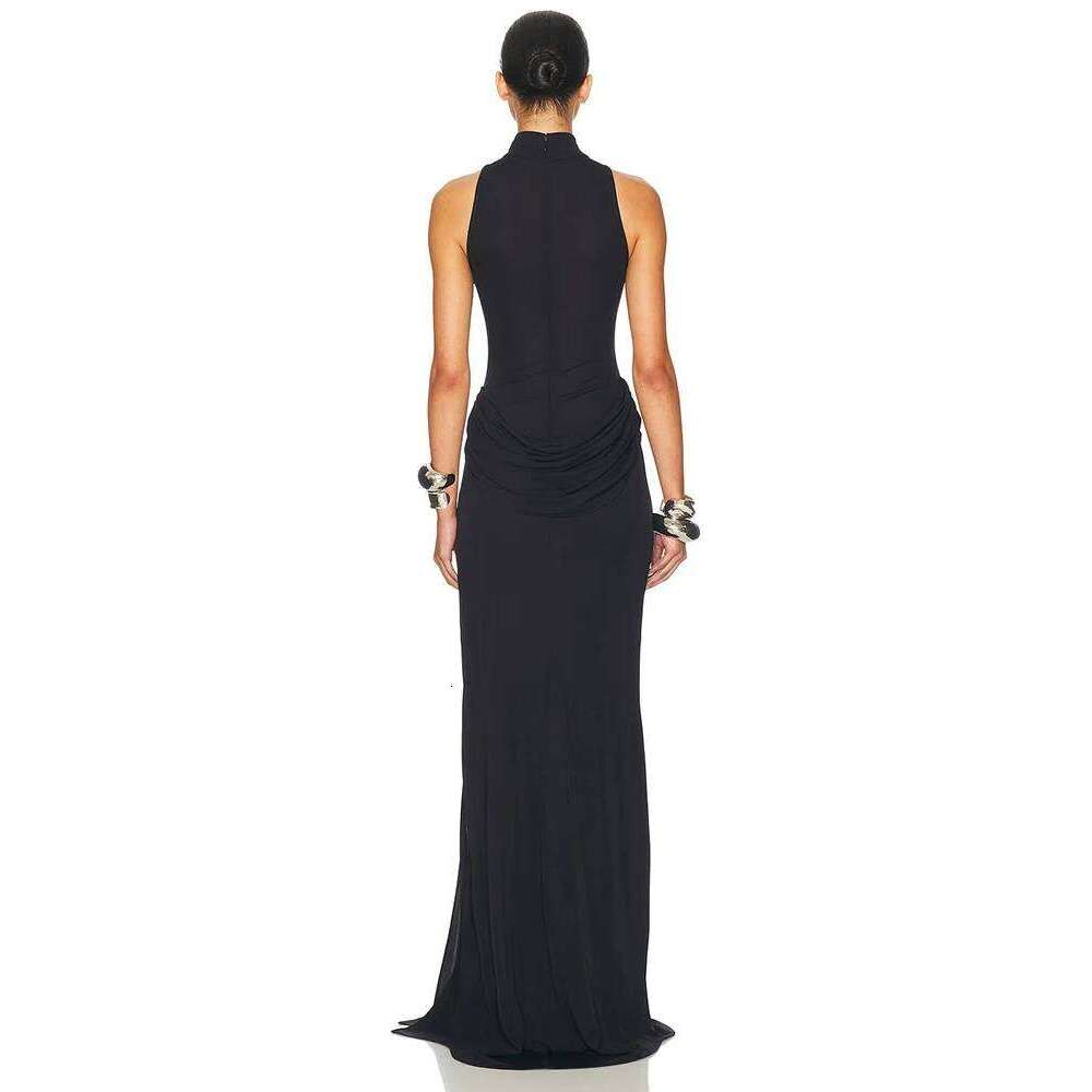 Blifanbo Turtleneck Off-shoulder Sleeveless Thigh Split High Waist Pleated Maxi For Women Elegant Fashion Club Party Dress C260312